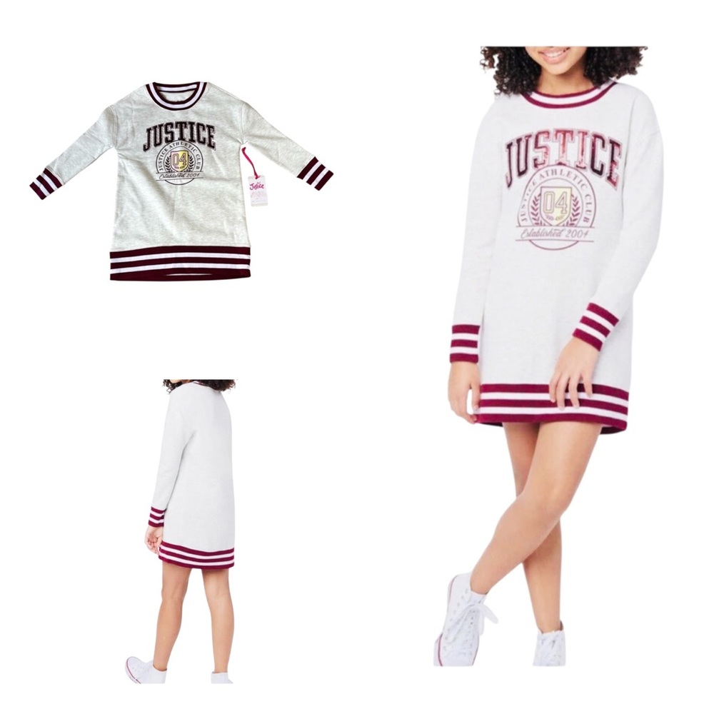 Justice White and Burgundy Logo Sweatshirt Dress NWT